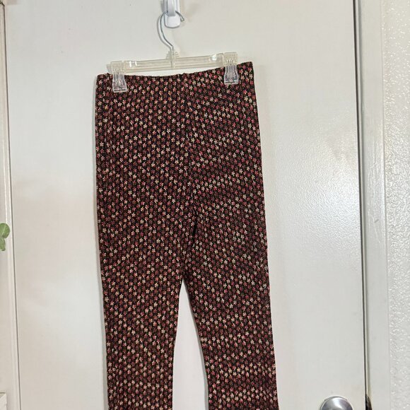 ☀️ FREE PEOPLE Brown Ditzy Floral Flared Pants Party Pull On Metallic Small Boho - Picture 2 of 6
